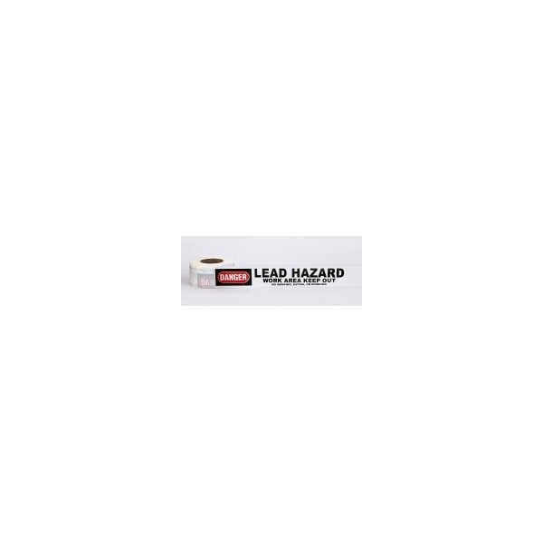 Barricade Tape, Asbestos Hazard, White/Red, 3 in Wide x 1000 ft Length, Polyethylene
